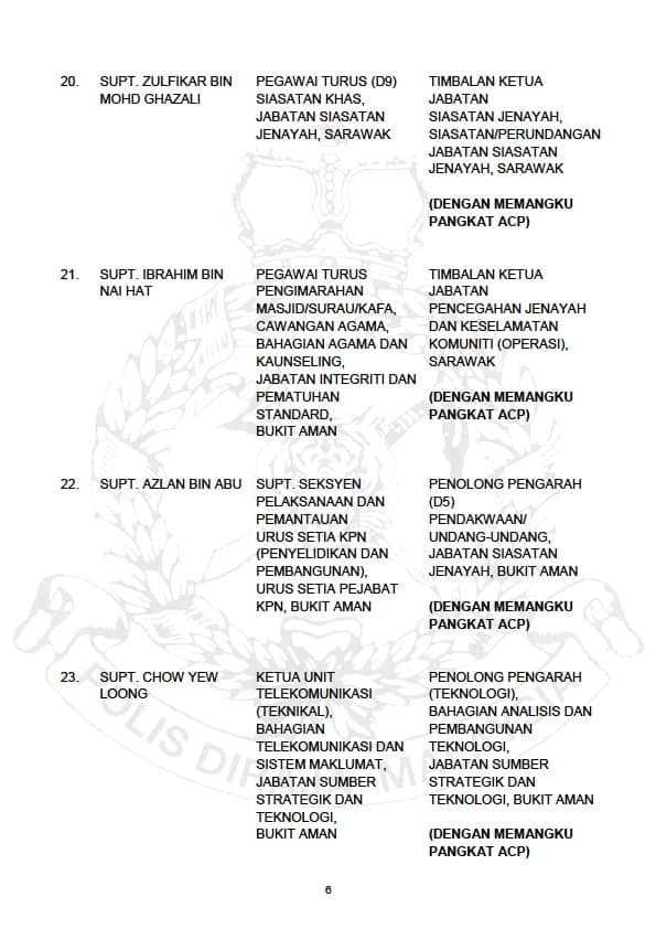ARAHAN PERTUKARAN PEGAWAI KANAN POLIS DIRAJA MALAYSIA