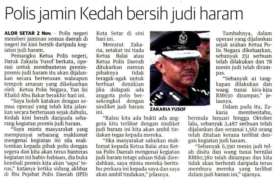 Polis Jamin Kedah Bersih Judi Haram