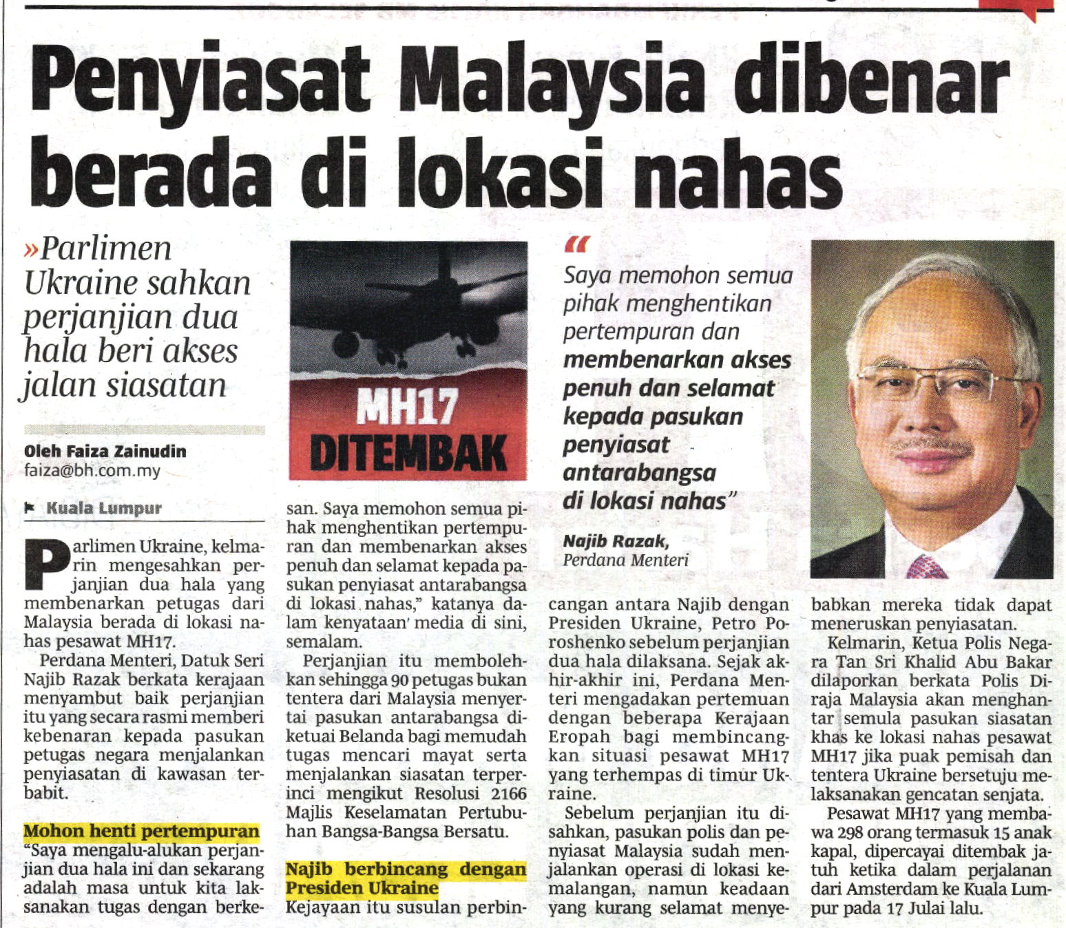 Penyiasat Malaysia Dibenar Berada Di Lokasi Nahas