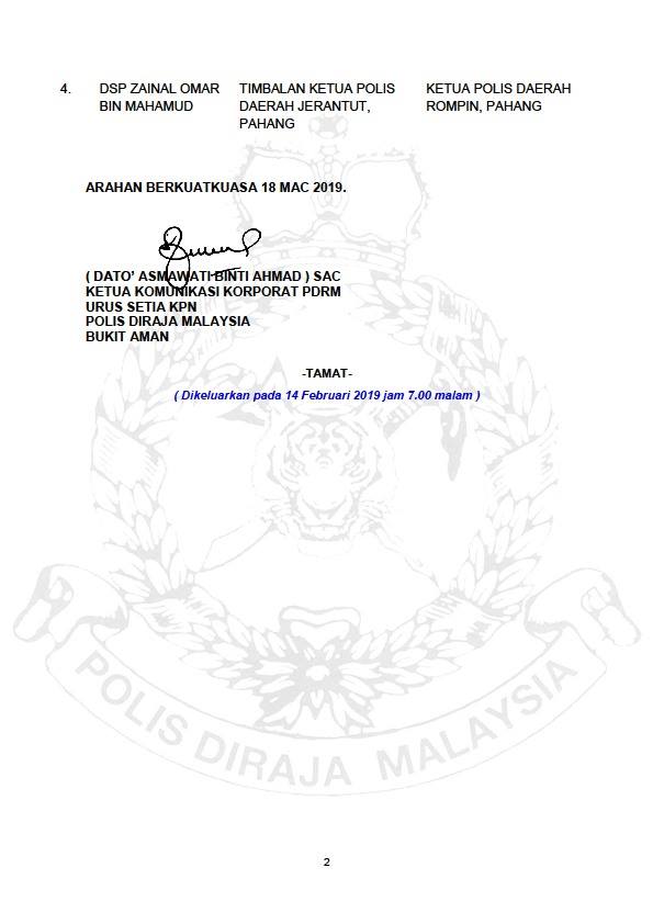 52179386_2703556423018528_4777970023798931456_n ARAHAN PERTUKARAN PEGAWAI KANAN PDRM