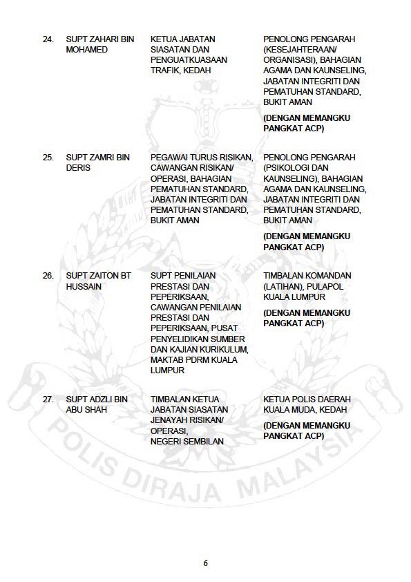 ARAHAN PERTUKARAN PEGAWAI KANAN POLIS DIRAJA MALAYSIA