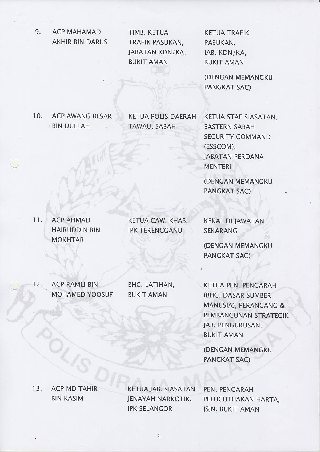 Kenyataan Media Pertukaran Pegawai Kanan Pdrm 18 Sep 2015
