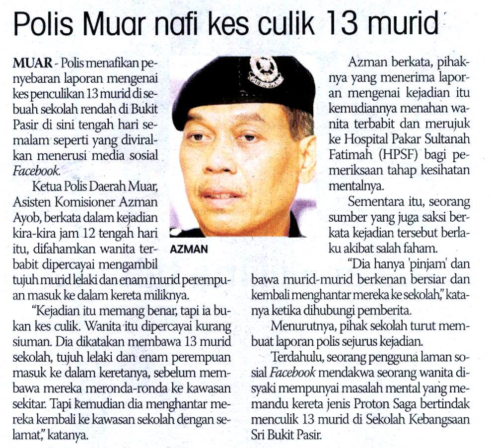5 feb b Polis Muar Nafi Kes Culik 13 Murid