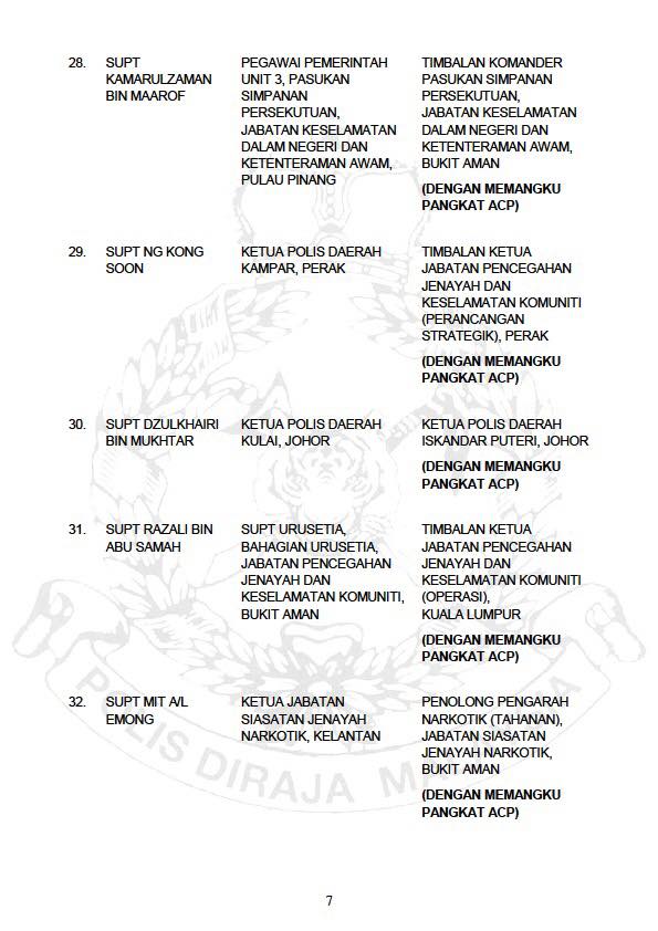 ARAHAN PERTUKARAN PEGAWAI KANAN POLIS DIRAJA MALAYSIA