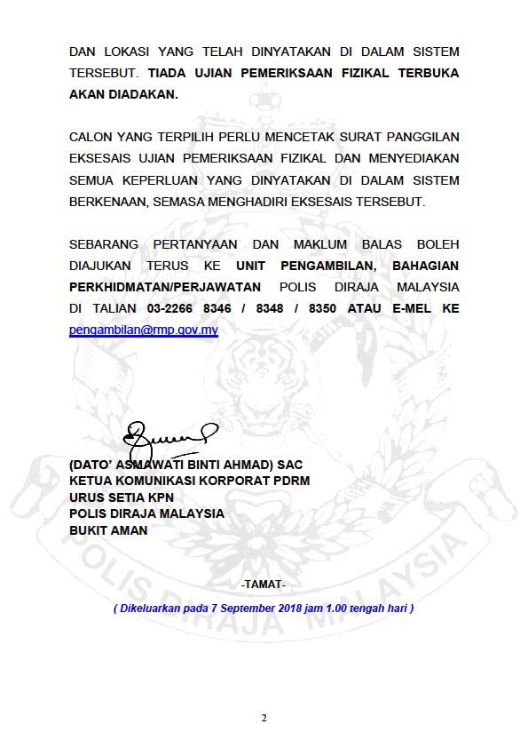 Semakan Status Eksesais Ujian Pemeriksaan Fizikal Dalam Sistem Semakan Online Sso Polis Diraja Malaysia