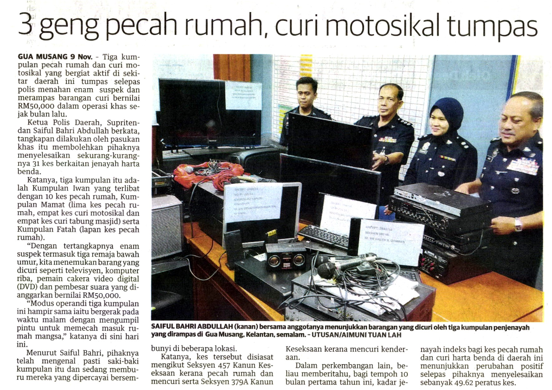 3 GENG PECAH RUMAH, CURI MOTOSIAL TUMPAS 3 Geng Pecah Rumah Curi Motosial Tumpas