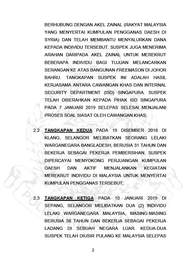 TANGKAPAN ENAM SUSPEK YANG TERLIBAT DALAM KUMPULAN PENGGANAS