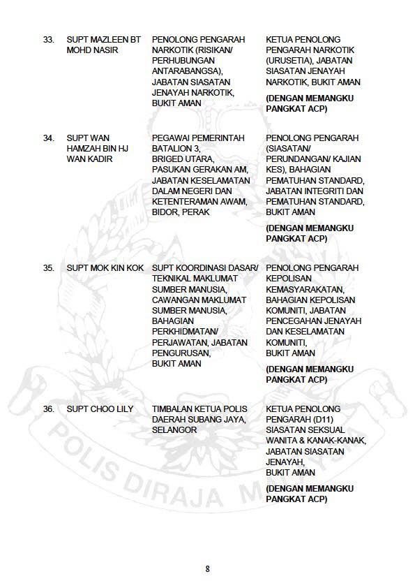 ARAHAN PERTUKARAN PEGAWAI KANAN POLIS DIRAJA MALAYSIA