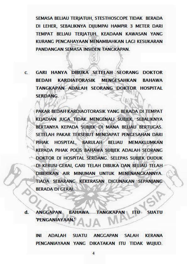 Penjelasan Berhubung Tangkapan Ke Atas Dr Thanendran Renganathan Dalam Operasi Polis