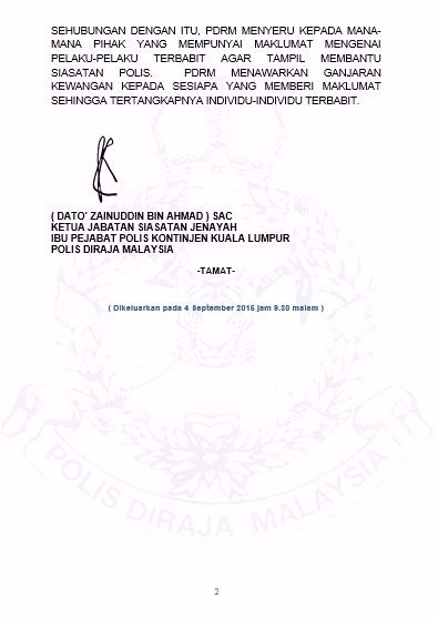 Kenyataan Media Ketua Jabatan Siasatan Jenayah Kuala Lumpur Insiden Memijak Gambar Pemimpin Ganjaran Kepada Pemberi Maklumat