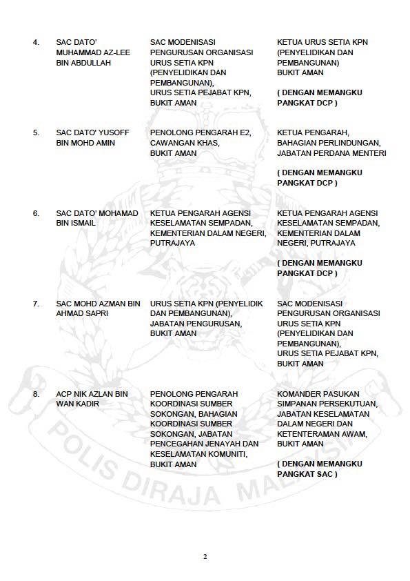 ARAHAN PERTUKARAN PEGAWAI KANAN POLIS DIRAJA MALAYSIA
