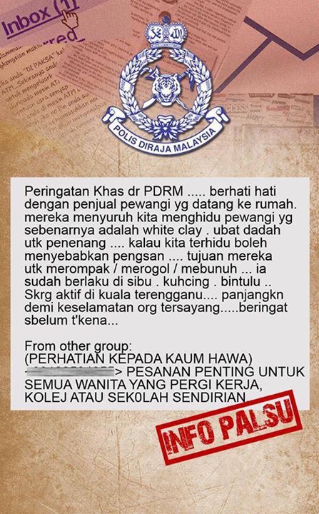 SEBARAN MESEJ VIRAL BERKAITAN TAKTIK JENAYAH MENGGUNAKAN DADAH JENIS ‘WHITE CLAY’ Sebaran Mesej Viral Berkaitan Taktik Jenayah Menggunakan Dadah Jenis White Clay