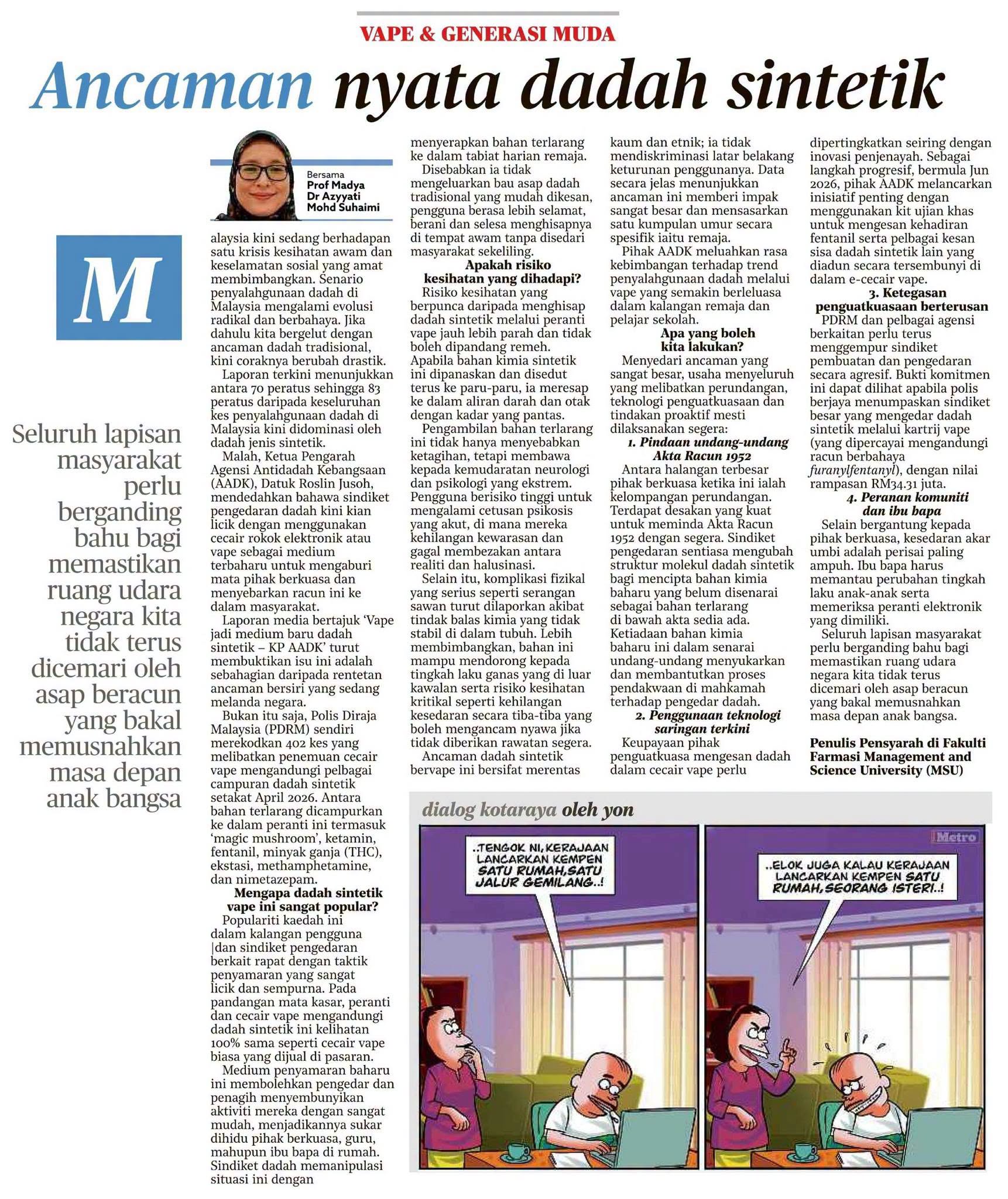 May be an illustration of text that says 'VAPE & GENERASI MUDA Ancaman nyata dadah sintetik menyerapkan hahan terlrang dipertingkatkan seiringden