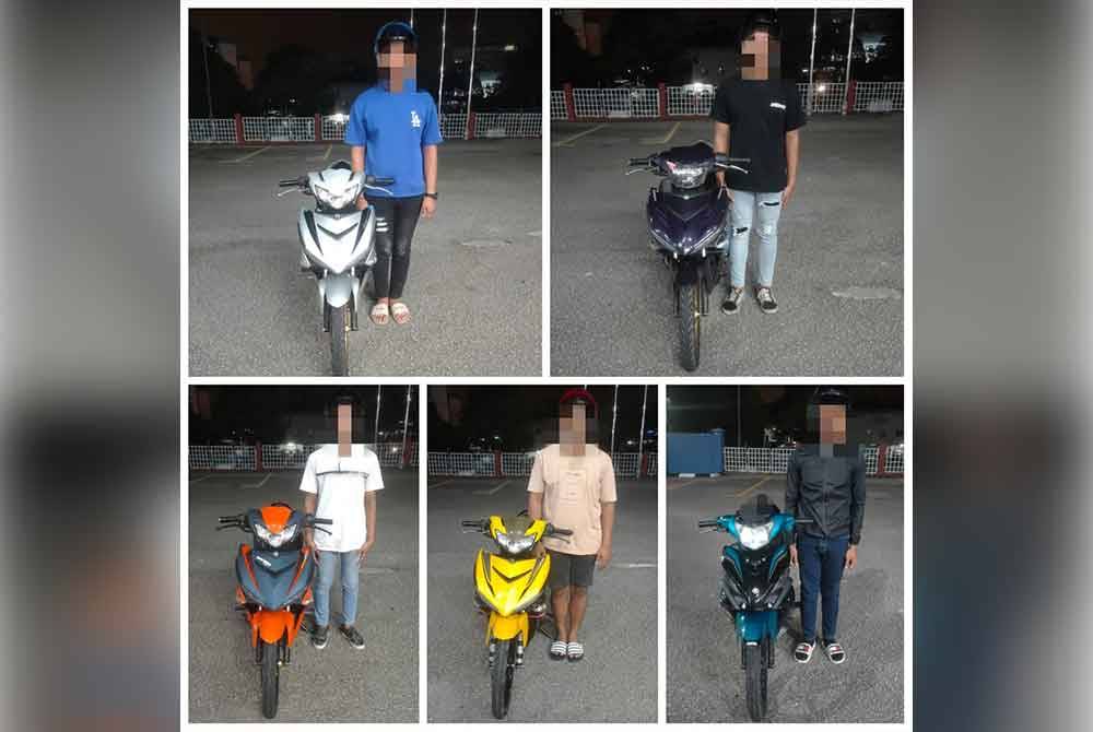 Polis tahan lima lelaki selepas dikesan melakukan aksi menunggang motosikal secara berbahaya di NKVE, Shah Alam pada Rabu.