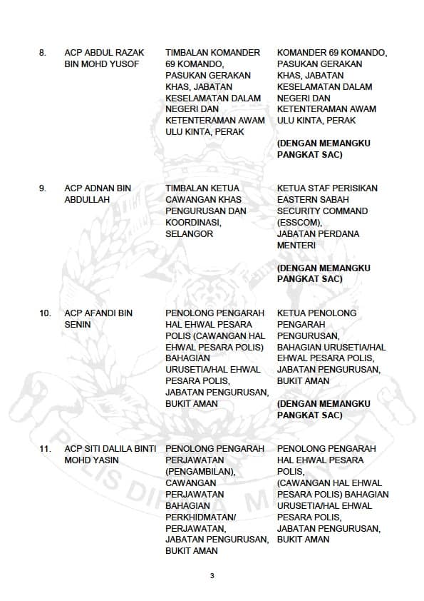 ARAHAN PERTUKARAN PEGAWAI KANAN POLIS DIRAJA MALAYSIA