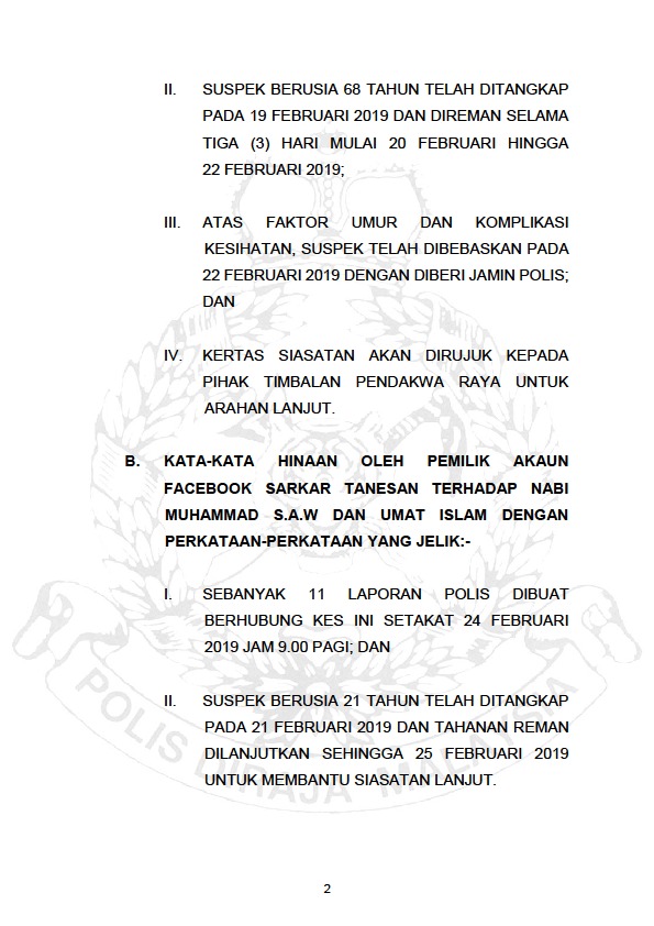 Status Siasatan Kes Kes Melibatkan Penghinaan Ke Atas Agama Islam Dan Nabi Muhammad S A W