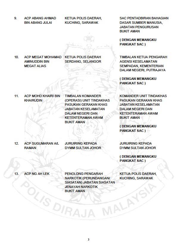 ARAHAN PERTUKARAN PEGAWAI KANAN POLIS DIRAJA MALAYSIA