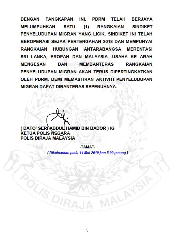 Tangkapan Sindiket Penyeludupan Warganegara Sri Lanka Ke Negara Eropah