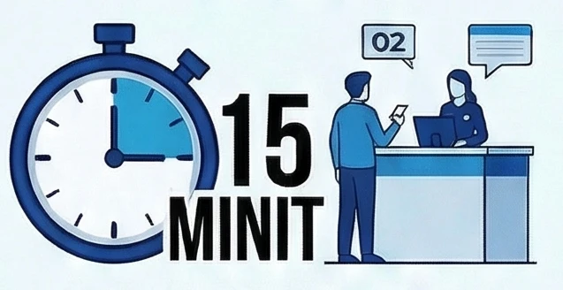 15 minit layanan kaunter saringan