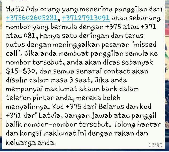 PANGGILAN DARIPADA NOMBOR BERMULA +375, +371 DAN +081 Panggilan Daripada Nombor Bermula 375 371 Dan 081