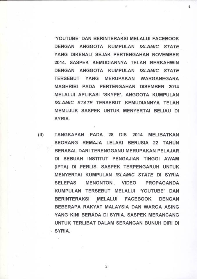 Kenyataan Media Tangkapan Dua Suspek Yang Disyaki Terlibat Dalam Aktiviti Keganasan