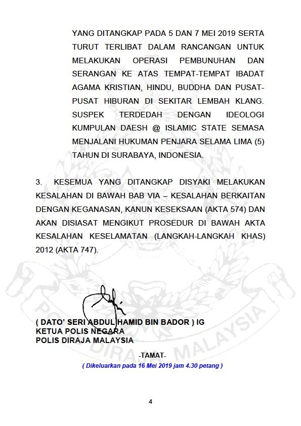 Tangkapan Tiga Suspek Yang Disyaki Terlibat Dalam Kumpulan Pengganas