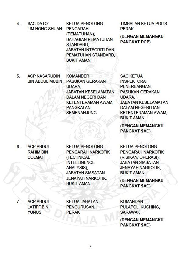 ARAHAN PERTUKARAN PEGAWAI KANAN PDRM
