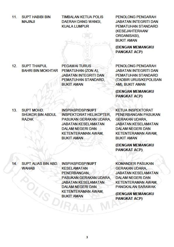 ARAHAN PERTUKARAN PEGAWAI KANAN POLIS DIRAJA MALAYSIA