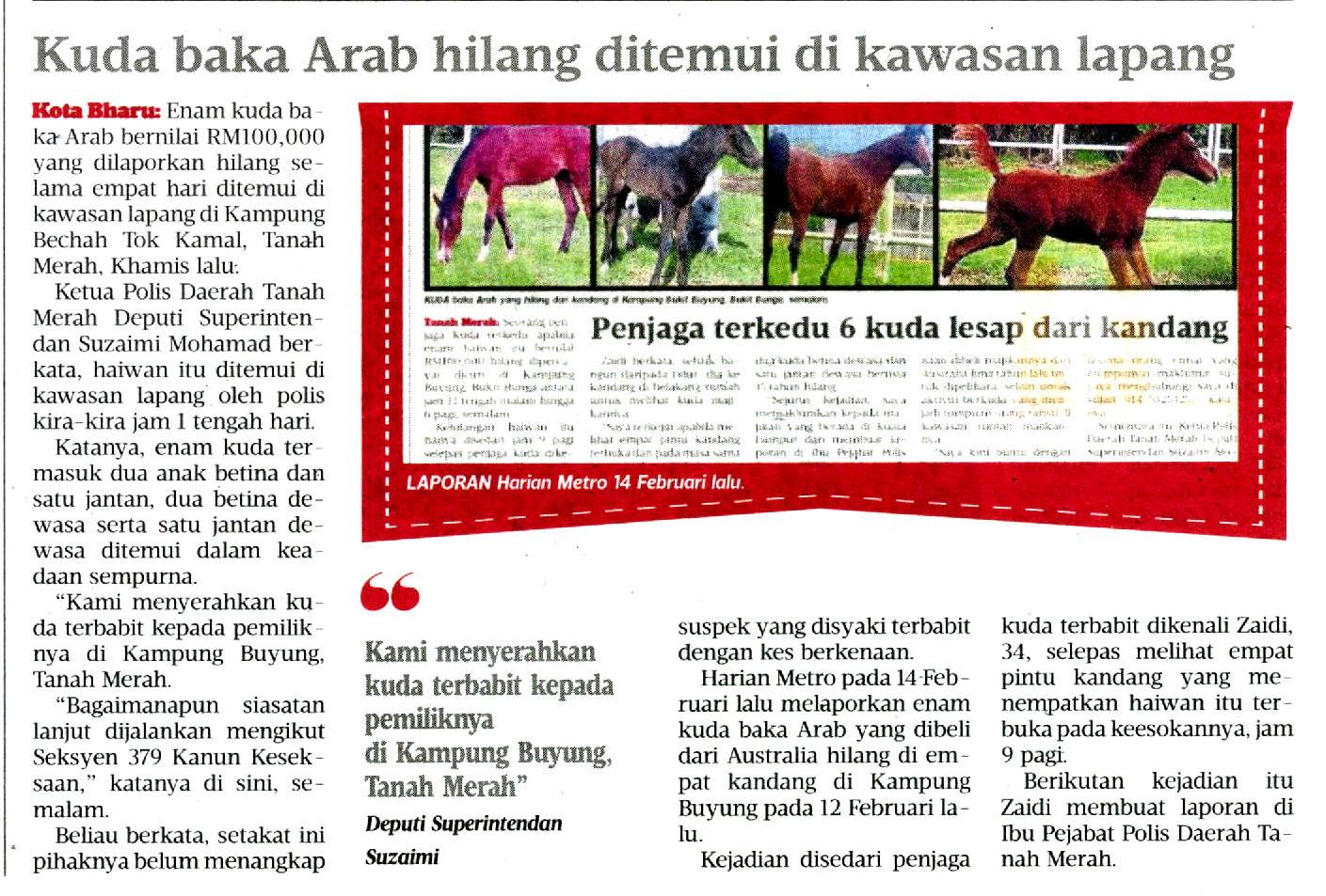 16819360_1437080999635536_1839510612983051846_o Polis Temui Semula Kuda Baka Arab Serah Kembali Kepada Pemiliknya