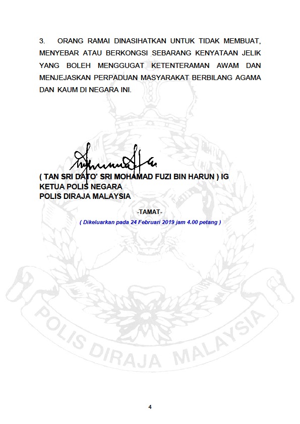 Status Siasatan Kes Kes Melibatkan Penghinaan Ke Atas Agama Islam Dan Nabi Muhammad S A W