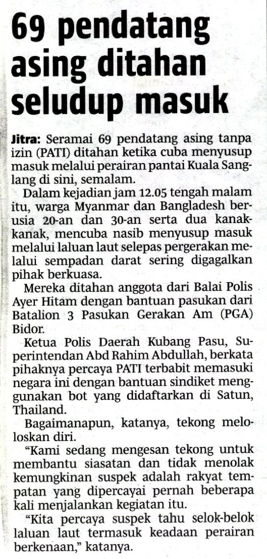69 Pendatang Asing Ditahan Seludup Masuk