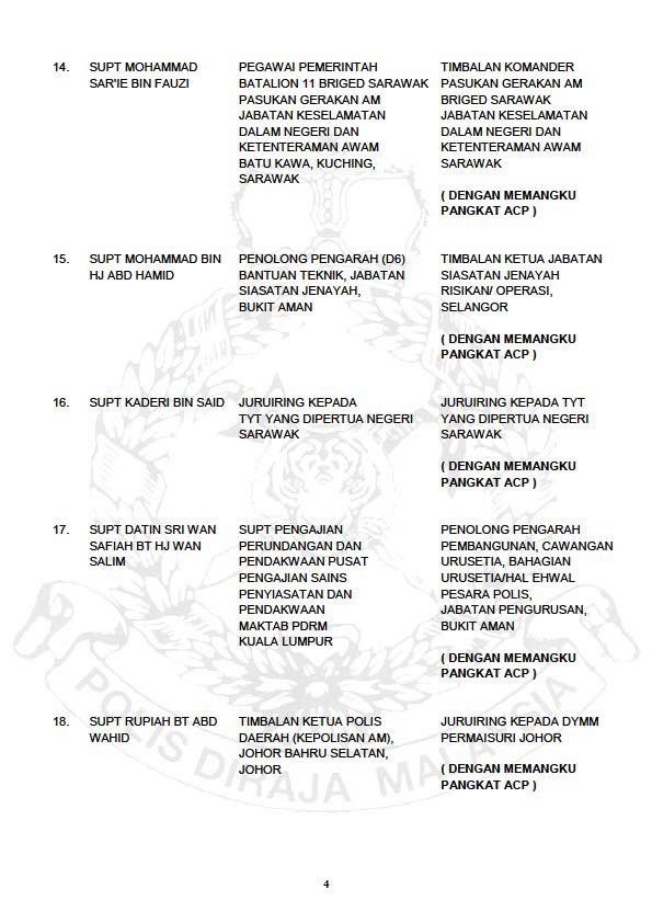 ARAHAN PERTUKARAN PEGAWAI KANAN POLIS DIRAJA MALAYSIA
