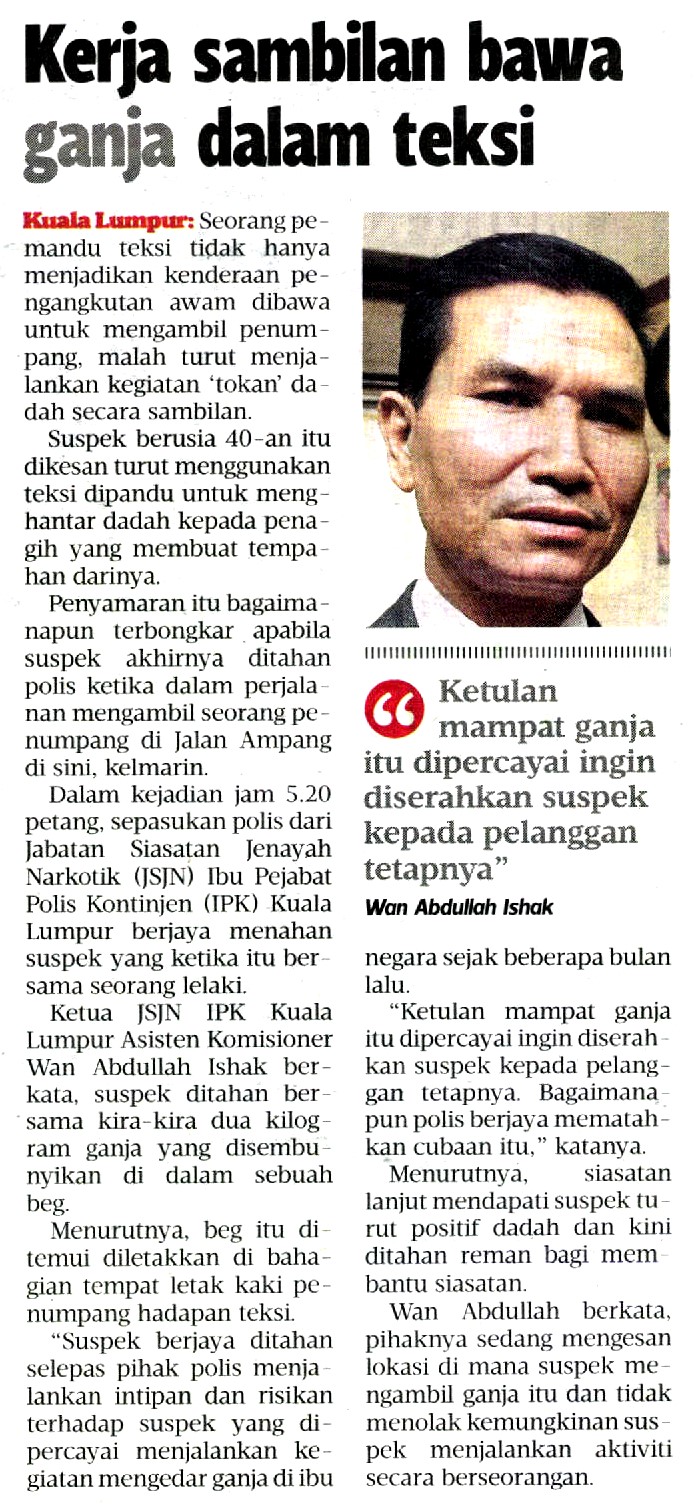 KERJA SAMBILAN BAWA GANJA DALAM TEKSI Kerja Sambilan Bawa Ganja Dalam Teksi