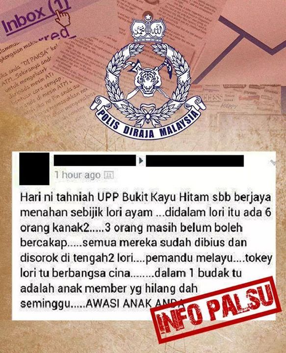 SEBARAN BERITA PALSU BERHUBUNG KANAK-KANAK DISELUDUP KE SEMPADAN Sebaran Berita Palsu Berhubung Kanak Kanak Diseludup Ke Sempadan