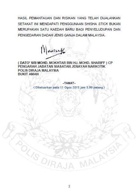 Kenyataan Media Pengarah Jsjn Pemantauan Penyalahgunaan Shisha Stick Mengandungi Bahan Disyaki Ganja