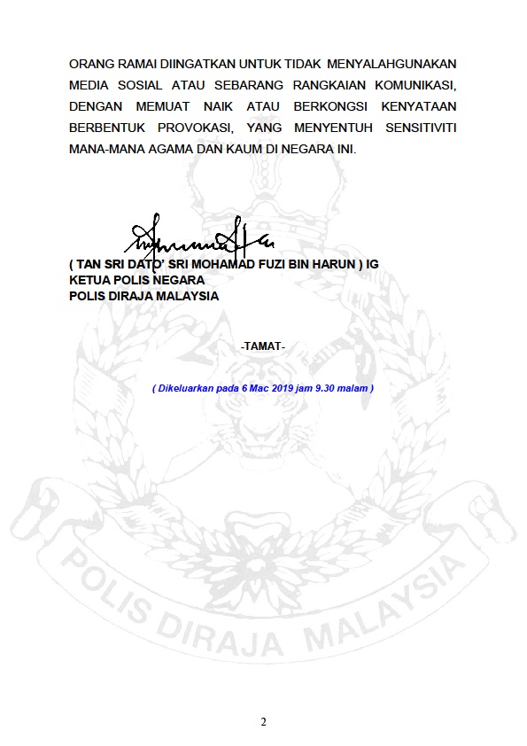 TANGKAPAN KE ATAS SUSPEK YANG MENGHINA AGAMA ISLAM DAN NABI MUHAMMAD S.A.W