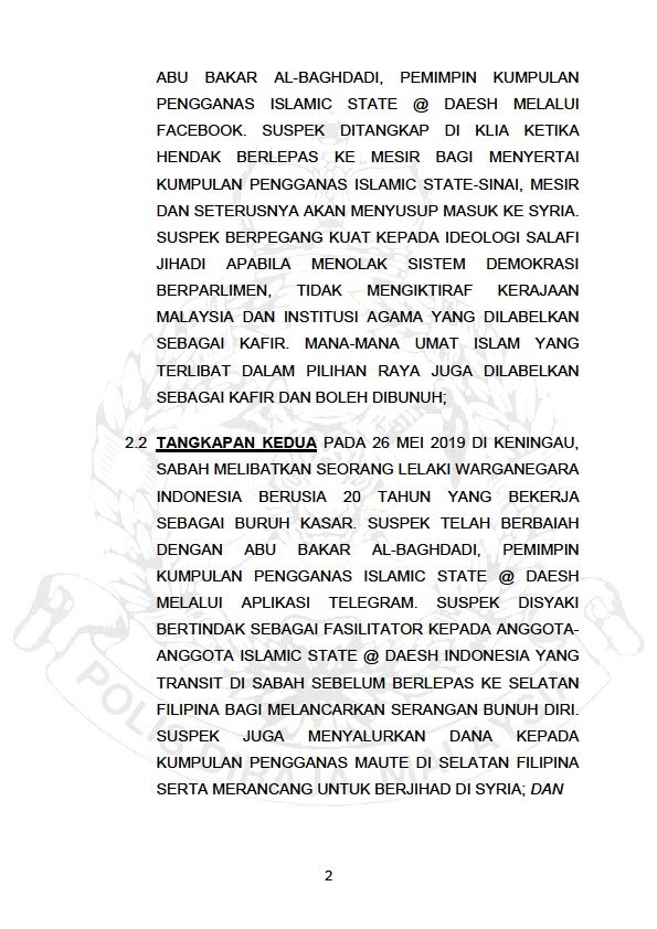 Tangkapan Tiga Individu Yang Disyaki Terlibat Dalam Kumpulan Pengganas Dan Usaha Mengesan Seorang Lagi Suspek