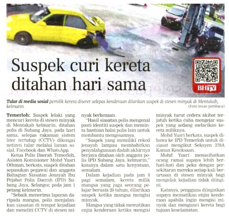 Keratan Akhbar Pilihan Kes Tular Curi Kereta Di Mentakab Ditahan Polis Di Subang Jaya