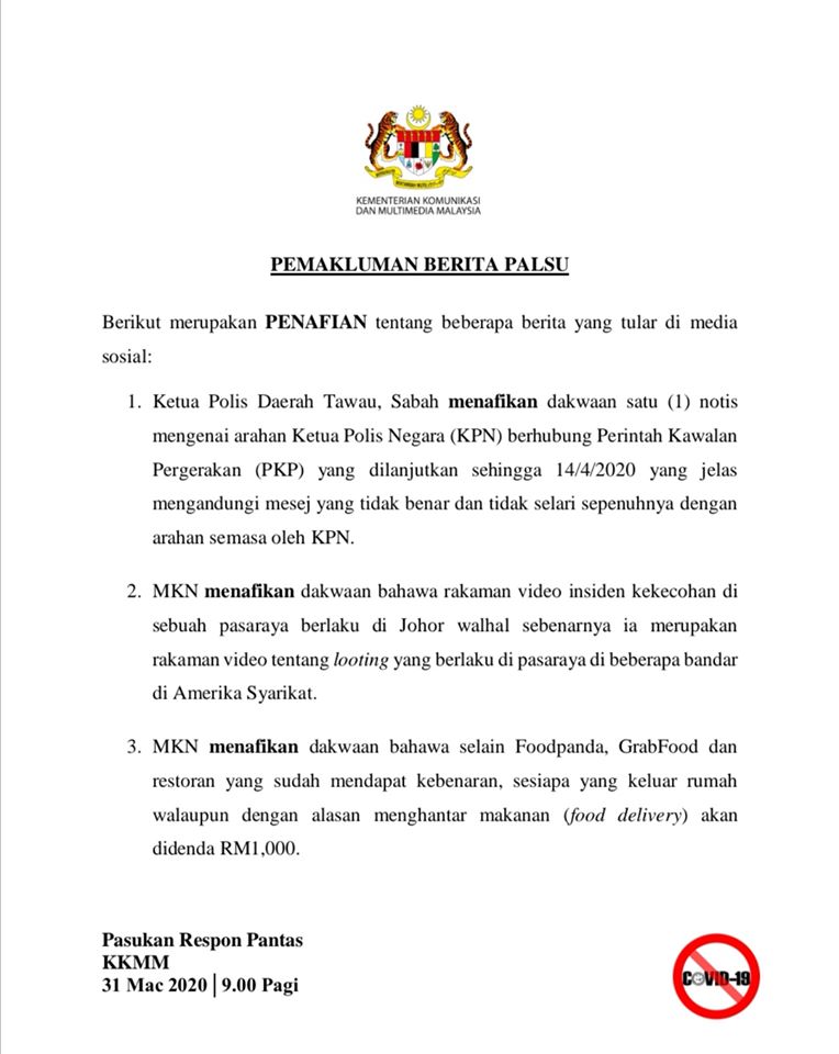 2 Penafian Berita Palsu Yang Tular Di Media Sosial
