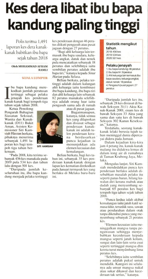 qw Keratan Akhbar Pilihan Kes Dera Libat Ibu Bapa Kandung Paling Tinggi