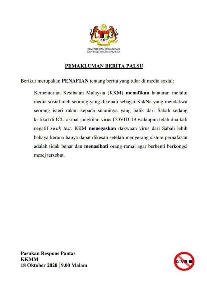 qw Covid 19 Pkpp Penafian Berita Palsu Yang Tular Di Media Sosial