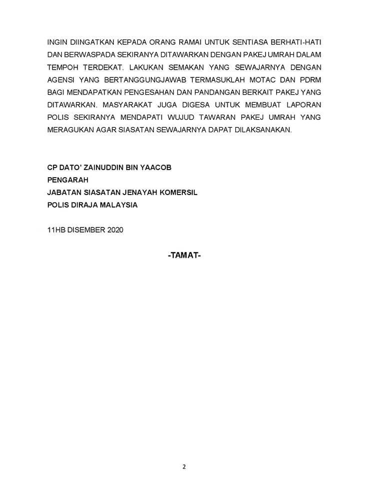 SIARAN MEDIA PENGARAH JABATAN SIASATAN JENAYAH KOMERSIL