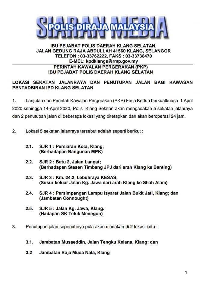7 Covid 19 Siaran Media Perintah Kawalan Pergerakan Pkp Ipd Klang Selatan