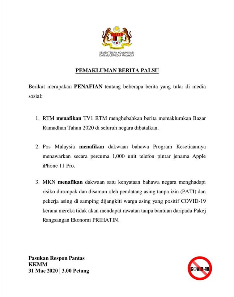 Covid19 Penafian Berita Palsu Yang Tular Di Media Sosial