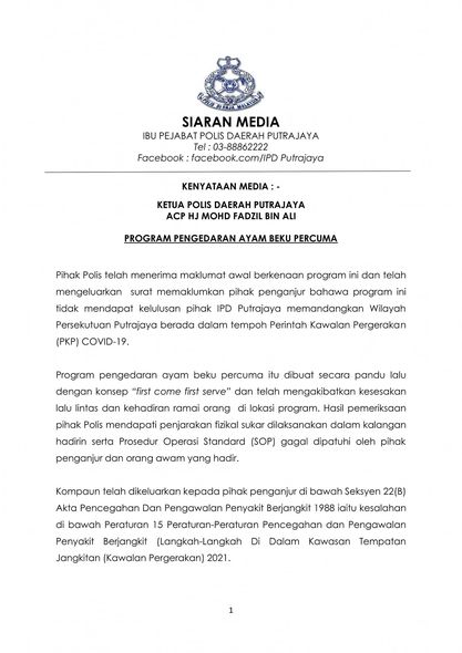 Pkp Pkpb Pkpp Covid 19 Kenyataan Media Ketua Polis Daerah Putrajaya