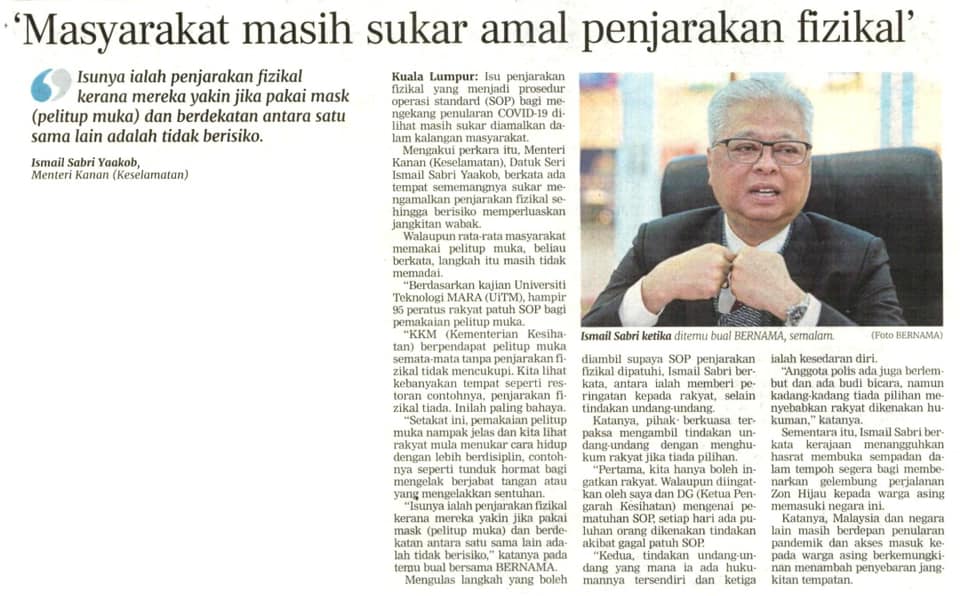 qw Pkp Pkpb Pkpp Covid 19 Keratan Akhbar Pilihan Masyarakat Masih Sukar Amal Penjarakan Fizikal