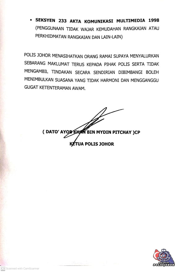 3 KENYATAAN MEDIA KETUA POLIS JOHOR