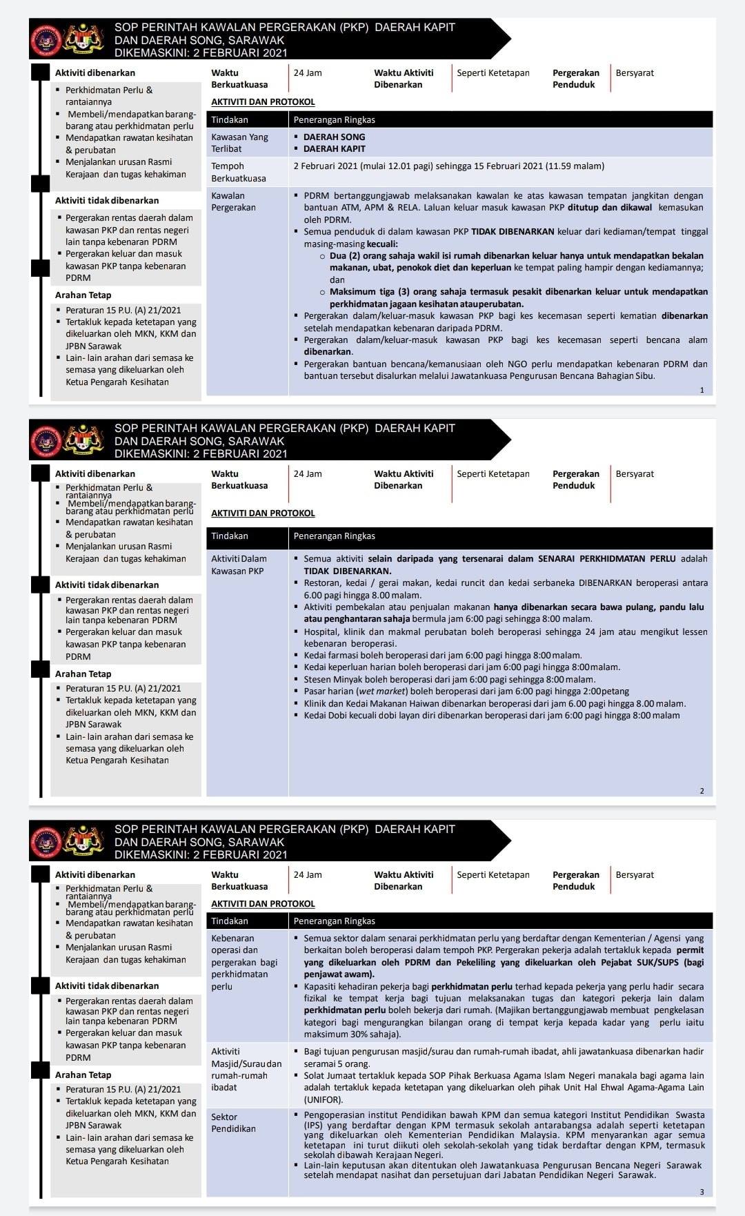 1 Pkp Pkpb Pkpp Covid 19 Update Hebahan Sop Perintah Kawalan Pergerakan Pkp Bagi Daerah Kapit Dan Song Sarawak
