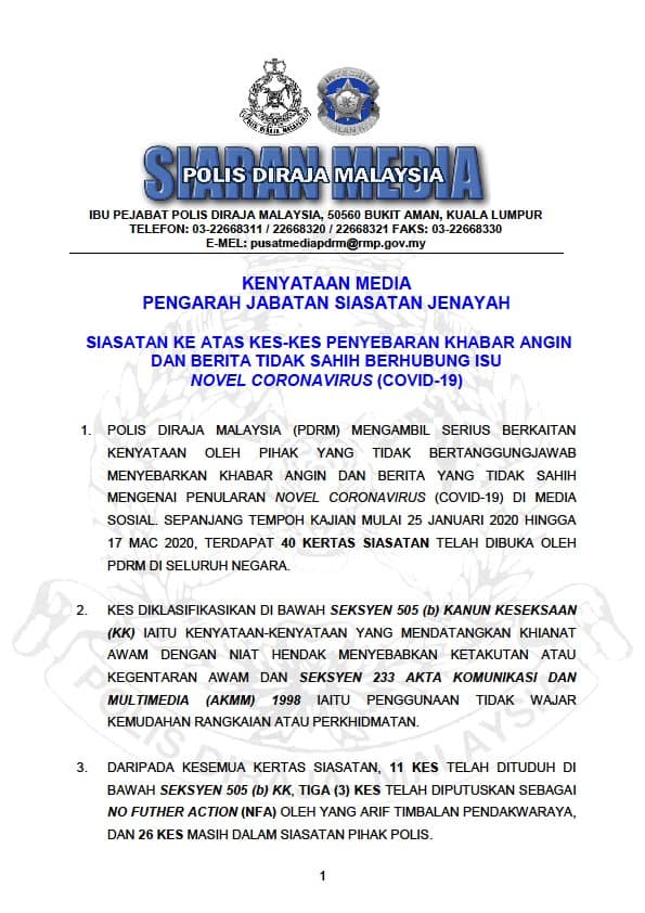 Covid 19 Kenyataan Media Pengarah Jsj