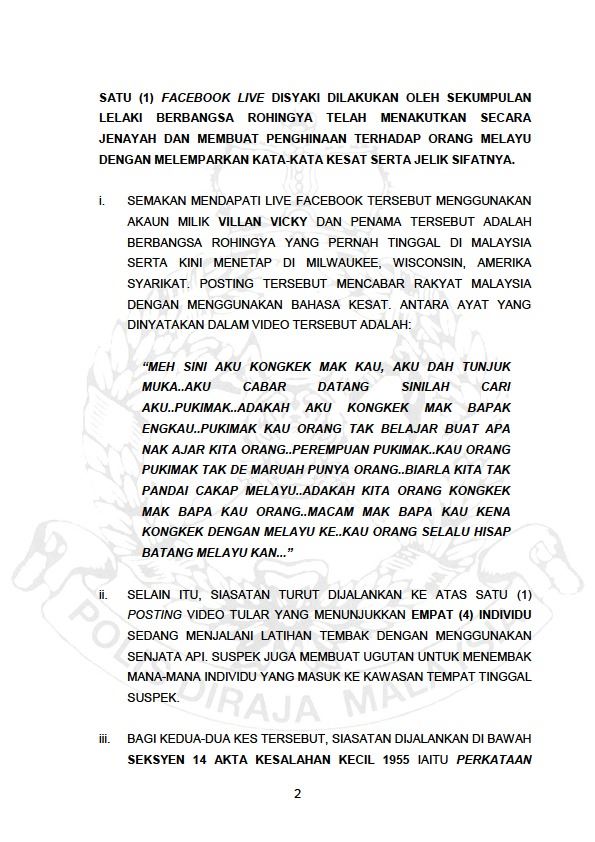 KENYATAAN MEDIA PENGARAH JABATAN SIASATAN JENAYAH.